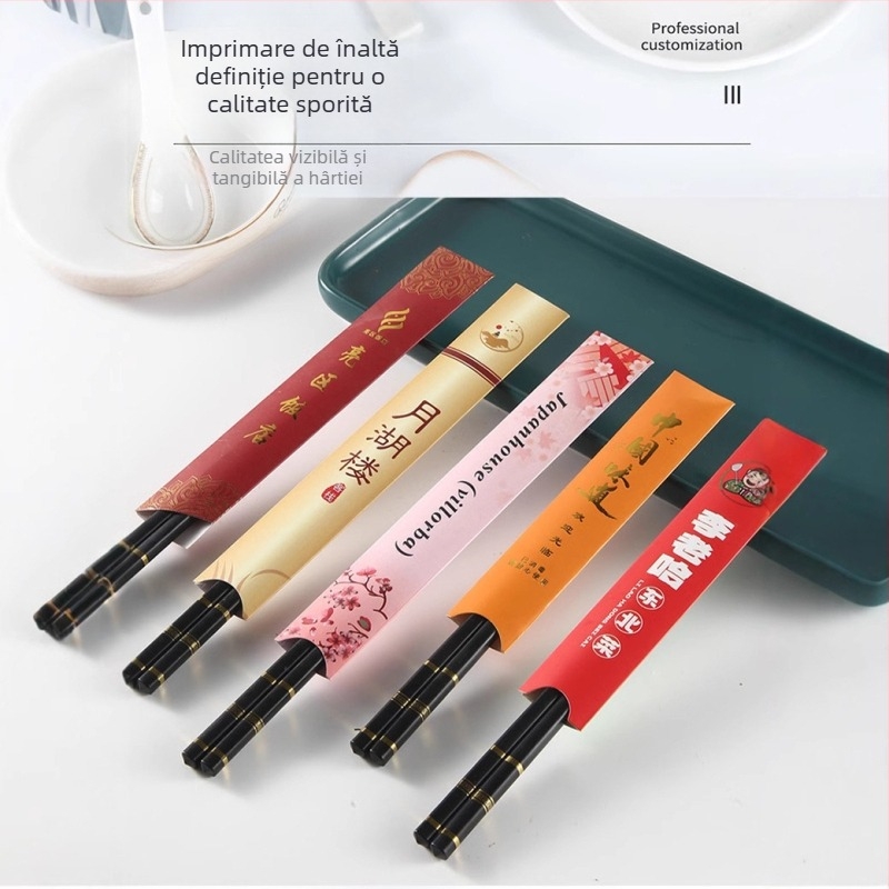 Bețișoare de unică folosință din bambus cu husă de hârtie individuală, imprimare personalizabilă pe husă pentru take-away