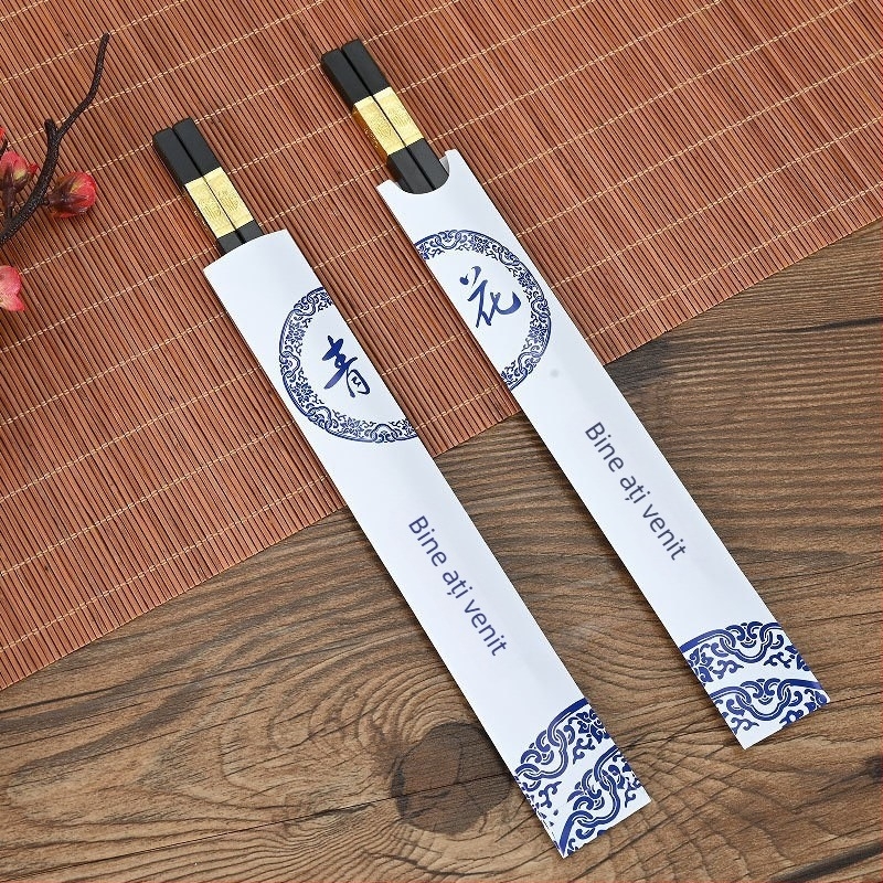 Bețișoare de unică folosință din bambus cu husă de hârtie individuală, imprimare personalizabilă pe husă pentru take-away