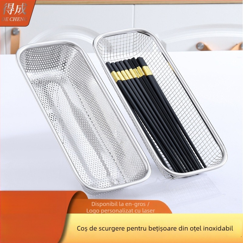 Cutie de depozitare din oțel inoxidabil pentru bețișoare; suport de uscare cu drenaj perforat pentru fructe și legume; coș pentru mașina de vase