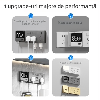 Priză extensibilă de tip 86 cu mai multe prize – Convertor multifuncțional pentru bucătărie, protecție inteligentă la tensiune redusă
