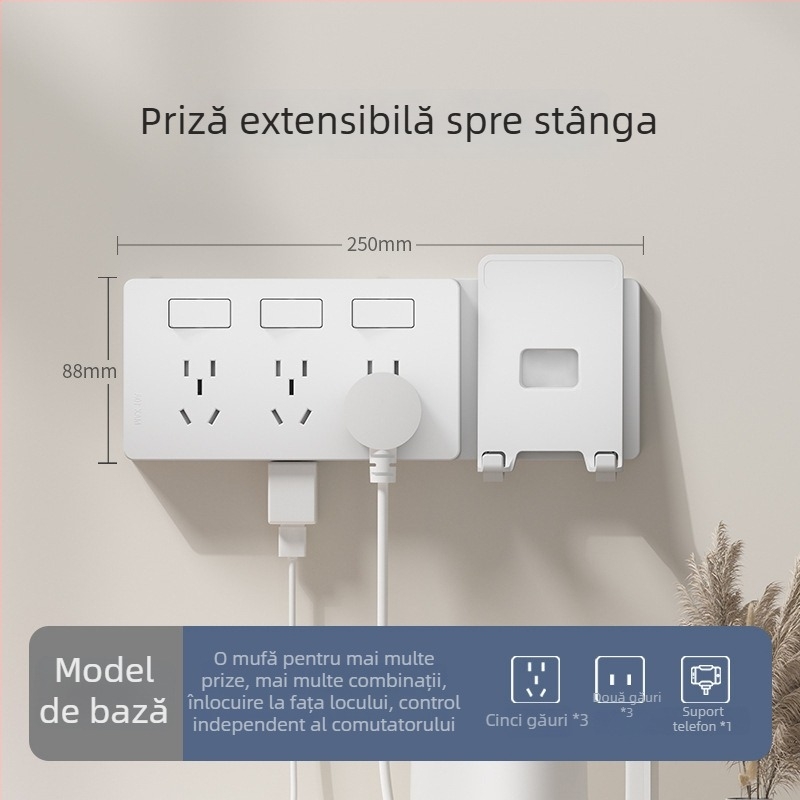 Priză extensibilă de tip 86 cu mai multe prize – Convertor multifuncțional pentru bucătărie, protecție inteligentă la tensiune redusă