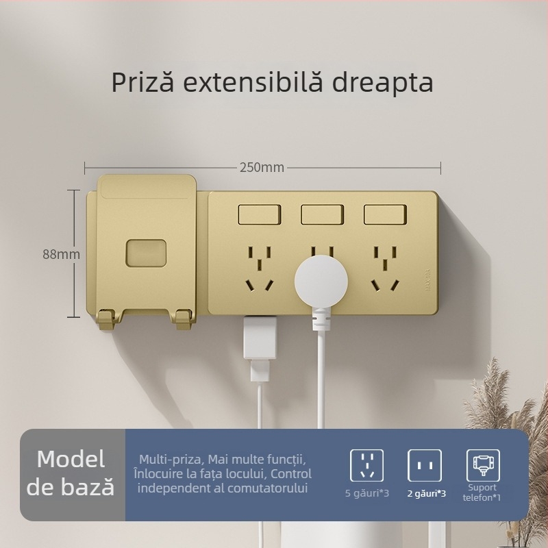 Priză extensibilă de tip 86 cu mai multe prize – Convertor multifuncțional pentru bucătărie, protecție inteligentă la tensiune redusă