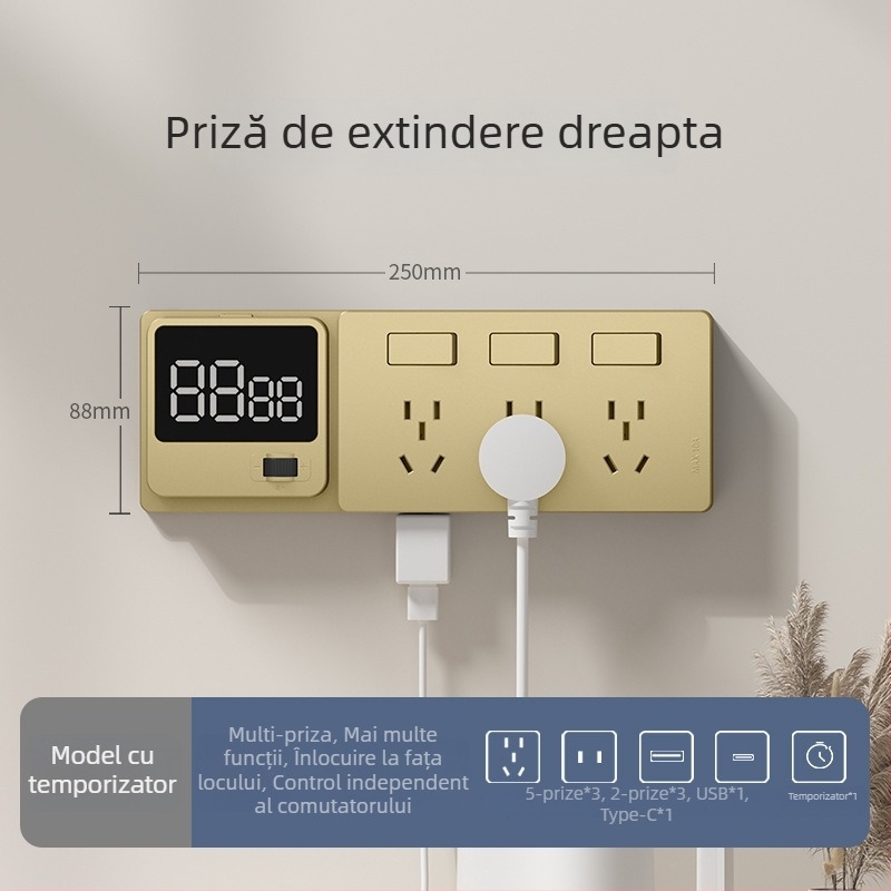 Priză extensibilă de tip 86 cu mai multe prize – Convertor multifuncțional pentru bucătărie, protecție inteligentă la tensiune redusă