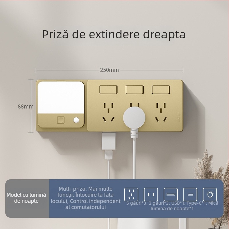 Priză extensibilă de tip 86 cu mai multe prize – Convertor multifuncțional pentru bucătărie, protecție inteligentă la tensiune redusă