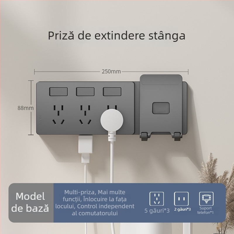 Priză extensibilă de tip 86 cu mai multe prize – Convertor multifuncțional pentru bucătărie, protecție inteligentă la tensiune redusă