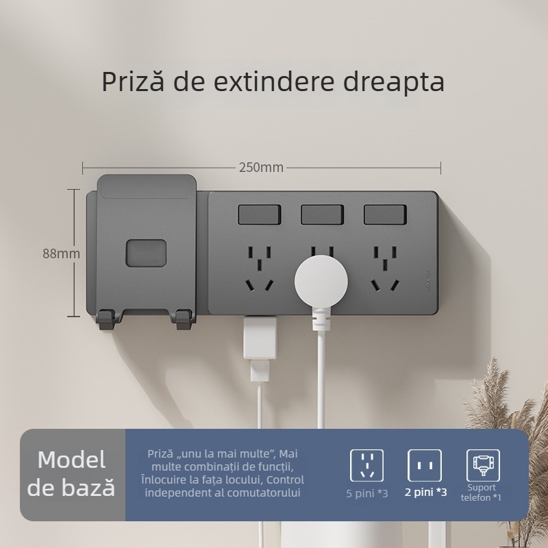 Priză extensibilă de tip 86 cu mai multe prize – Convertor multifuncțional pentru bucătărie, protecție inteligentă la tensiune redusă