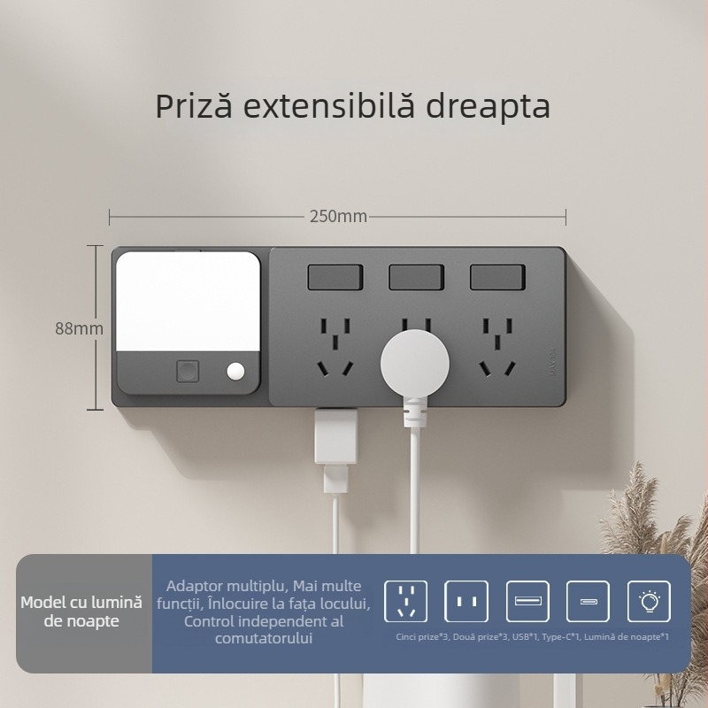 Priză extensibilă de tip 86 cu mai multe prize – Convertor multifuncțional pentru bucătărie, protecție inteligentă la tensiune redusă
