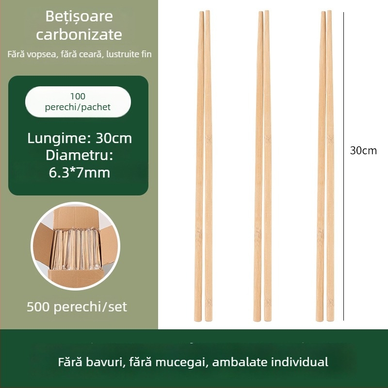 Bețișoare de bambus, de unică folosință, ambalate individual, carbonizate, lungi și groase, pentru catering comercial