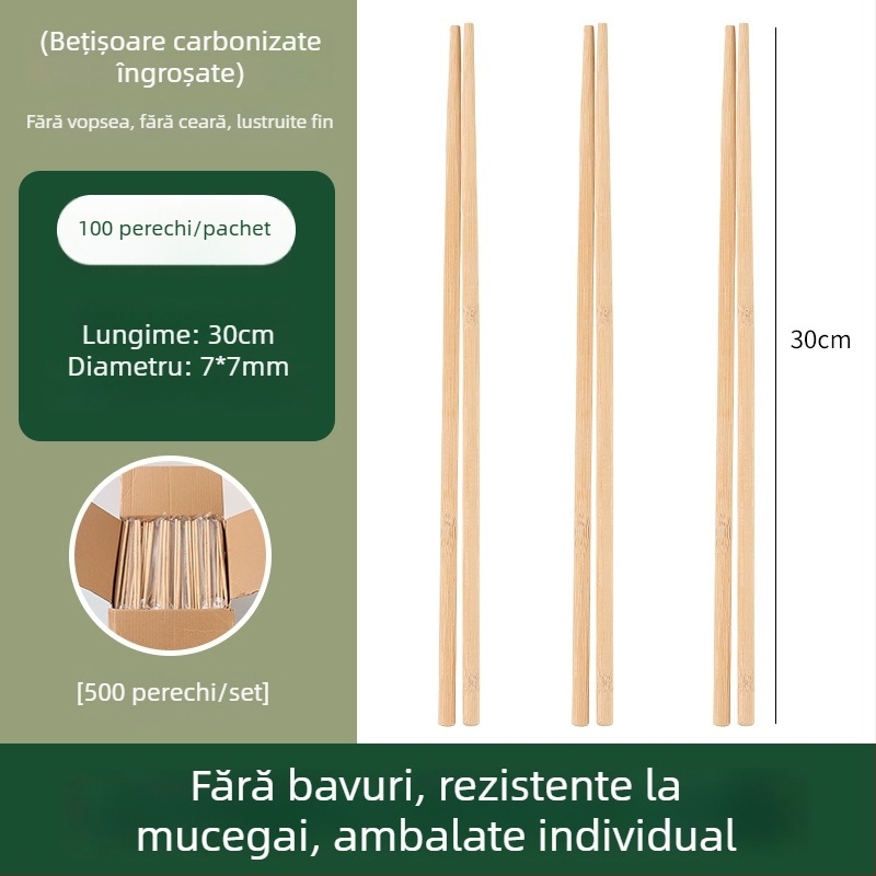 Bețișoare de bambus, de unică folosință, ambalate individual, carbonizate, lungi și groase, pentru catering comercial