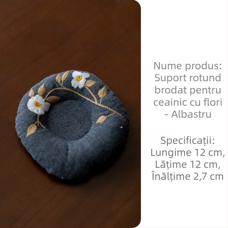 Covoraș brodat pentru ceainic, din material bumbac-lin, izolație termică pentru set de ceai