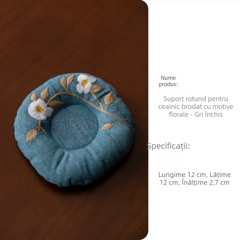 Covoraș brodat pentru ceainic, din material bumbac-lin, izolație termică pentru set de ceai