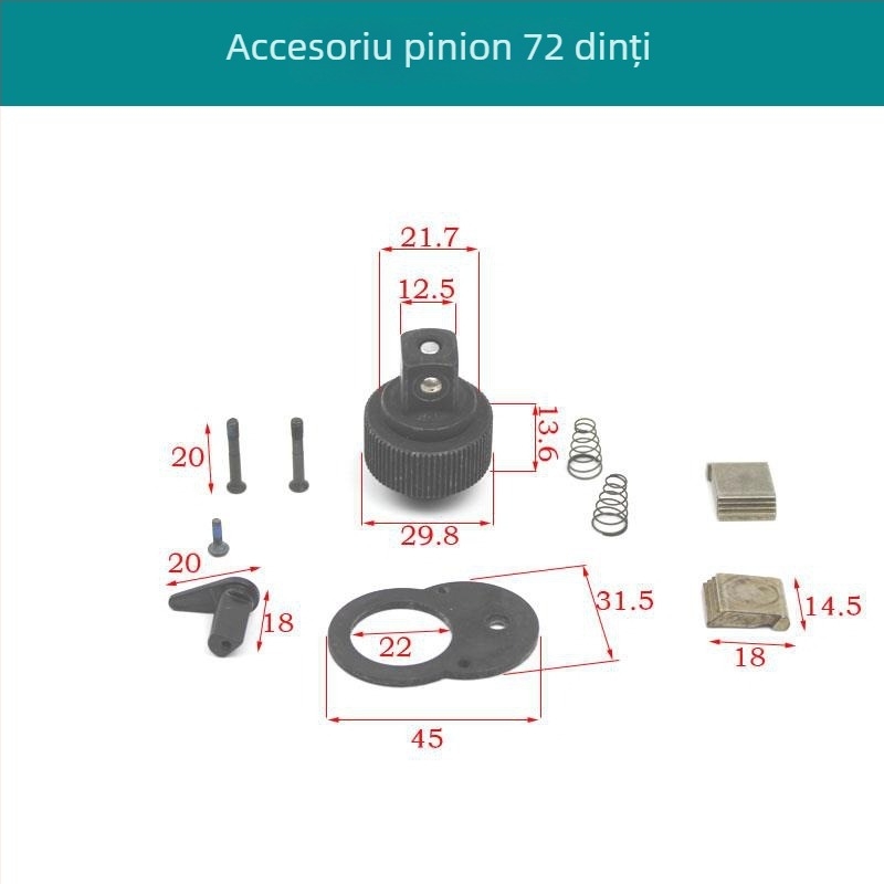 Set de reparații pentru cheie cu soclu, dinți 72, în geantă cu accesorii