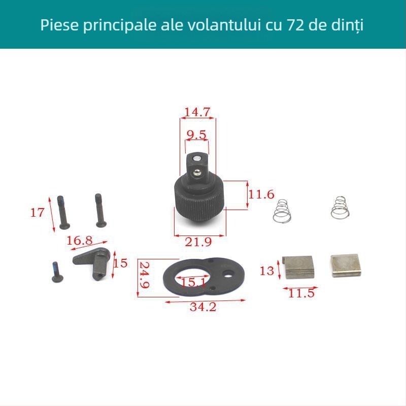 Set de reparații pentru cheie cu soclu, dinți 72, în geantă cu accesorii