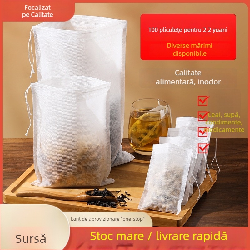 Pungă de ceai de unică folosință din material nețesut – filtru pentru ceai, supe și decocturi din plante