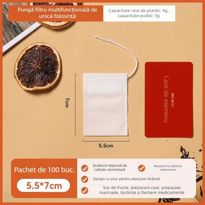 Pungă de ceai de unică folosință din material nețesut – filtru pentru ceai, supe și decocturi din plante