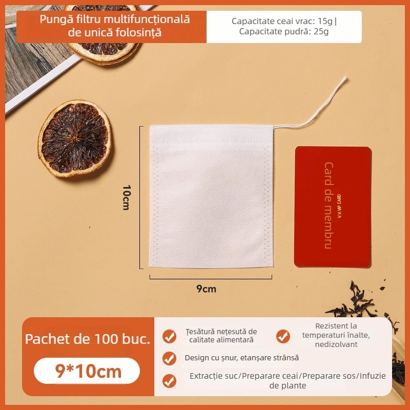 Pungă de ceai de unică folosință din material nețesut – filtru pentru ceai, supe și decocturi din plante