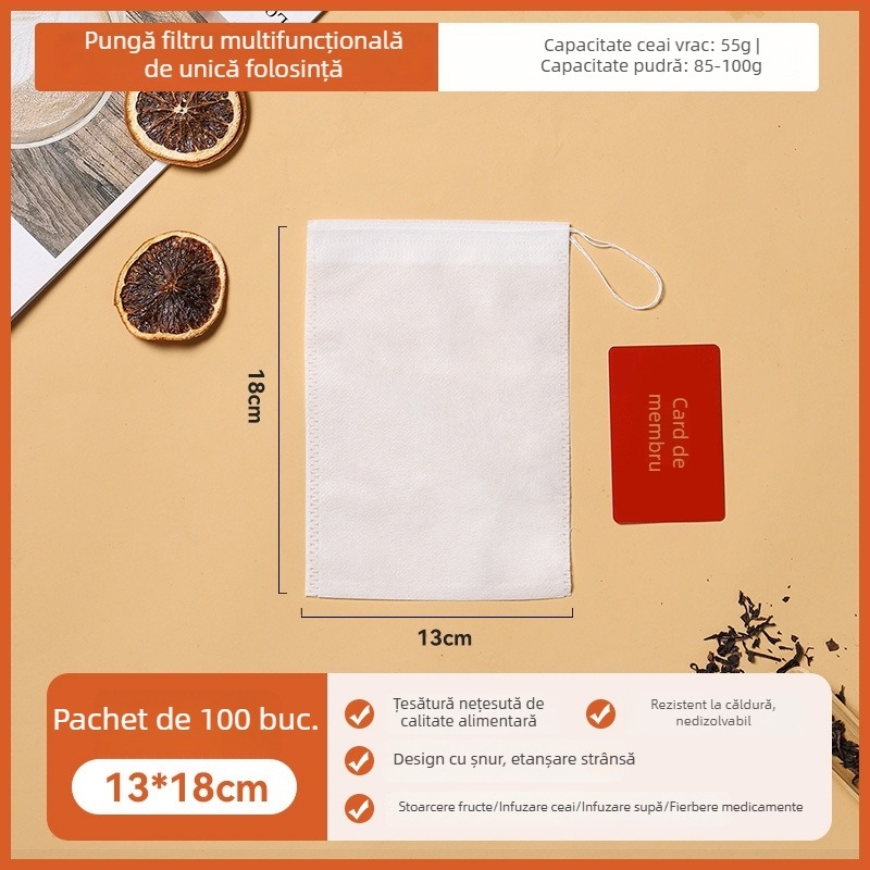 Pungă de ceai de unică folosință din material nețesut – filtru pentru ceai, supe și decocturi din plante