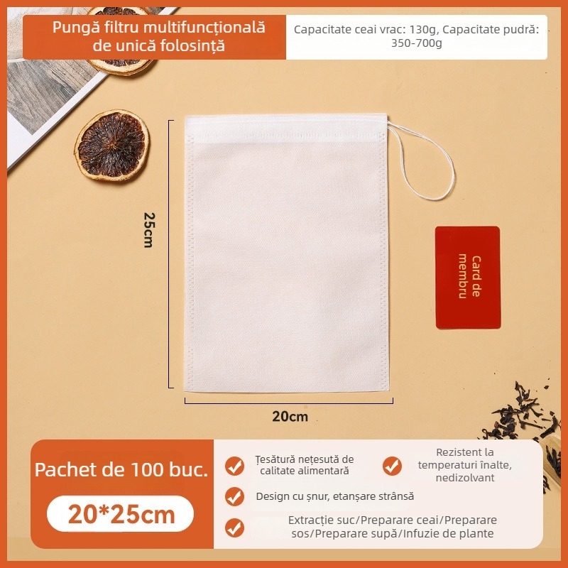 Pungă de ceai de unică folosință din material nețesut – filtru pentru ceai, supe și decocturi din plante