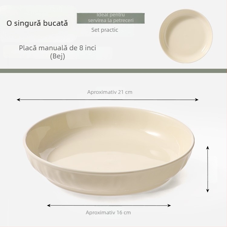 Farfurie din ceramic crem, rotundă, 7 inch, adâncă