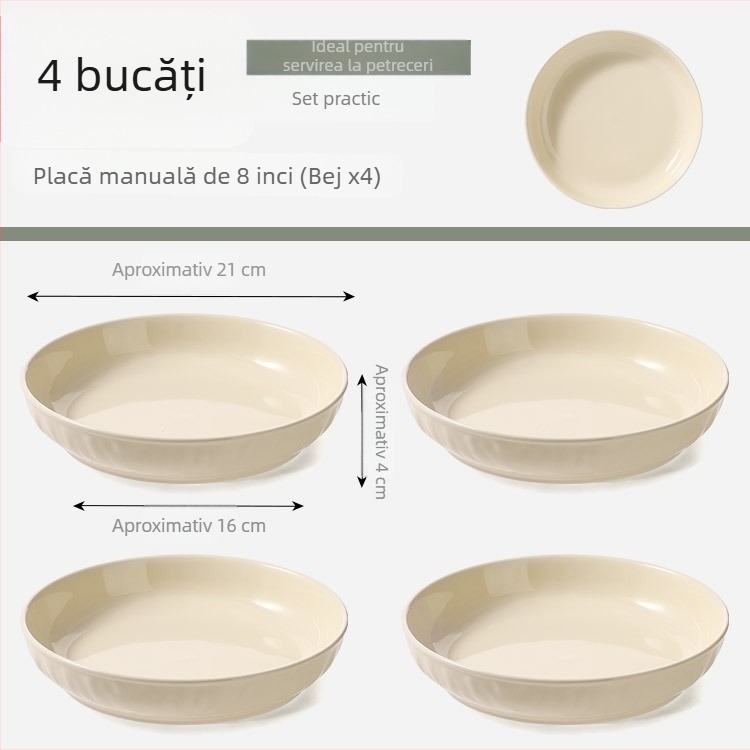 Farfurie din ceramic crem, rotundă, 7 inch, adâncă