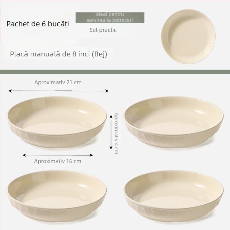 Farfurie din ceramic crem, rotundă, 7 inch, adâncă