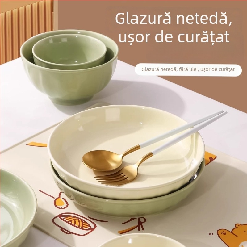 Farfurie din ceramic crem, rotundă, 7 inch, adâncă