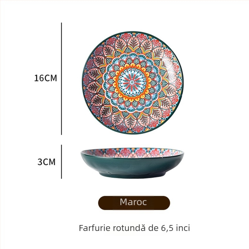 Farfurie de servire din ceramică boemă, porțelan, rotundă, 6,5 inchi, pentru aperitive reci, fructe și deserturi