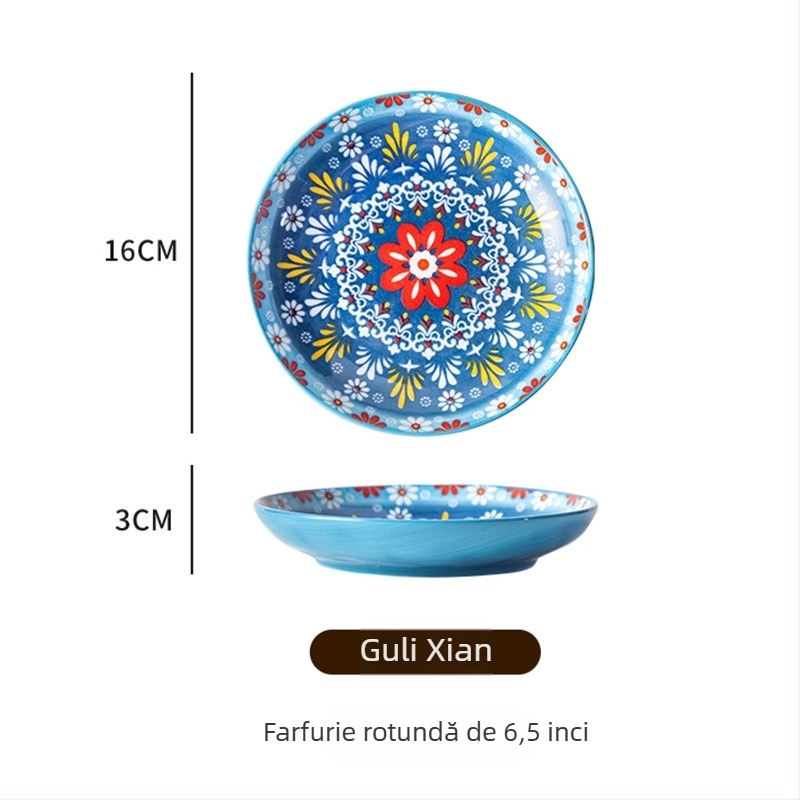 Farfurie de servire din ceramică boemă, porțelan, rotundă, 6,5 inchi, pentru aperitive reci, fructe și deserturi