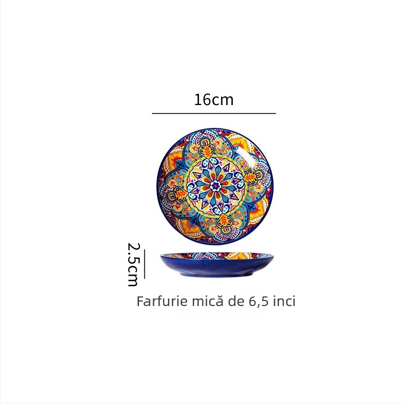 Farfurie de servire din ceramică boemă, porțelan, rotundă, 6,5 inchi, pentru aperitive reci, fructe și deserturi