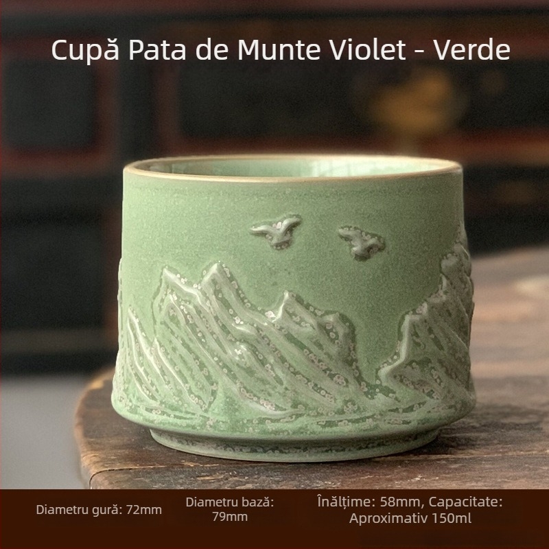 Ceașcă de ceai relief cu dragon și phoenix – porțelan lucrat manual, set cadou pentru gazdă și oaspete