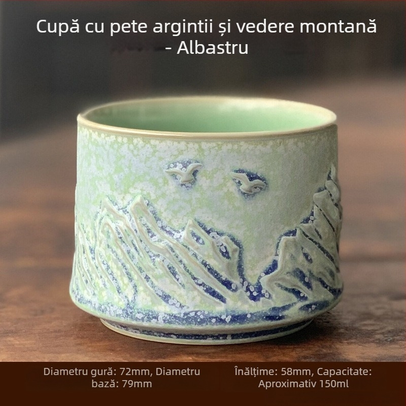 Ceașcă de ceai relief cu dragon și phoenix – porțelan lucrat manual, set cadou pentru gazdă și oaspete