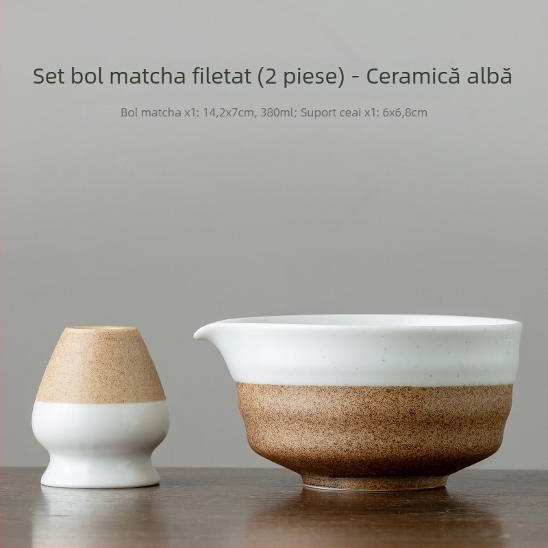 Vas de matcha din ceramică, tel ceramic pentru ceai, amestecător de ceai, design retro cu cioc de vultur filetat, unealtă pentru prepararea ceaiului