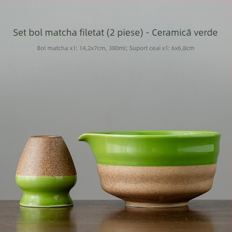 Vas de matcha din ceramică, tel ceramic pentru ceai, amestecător de ceai, design retro cu cioc de vultur filetat, unealtă pentru prepararea ceaiului