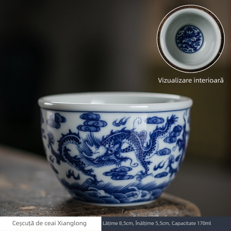 Ceșcuță de ceai ceramică bleu-albastru, stil antic, mânere retro, set Gongfu pentru ceai, ceașcă de degustare, cu posibilitatea logo-ului.