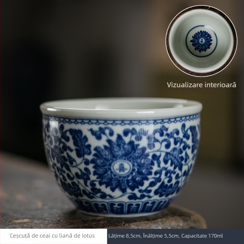 Ceșcuță de ceai ceramică bleu-albastru, stil antic, mânere retro, set Gongfu pentru ceai, ceașcă de degustare, cu posibilitatea logo-ului.