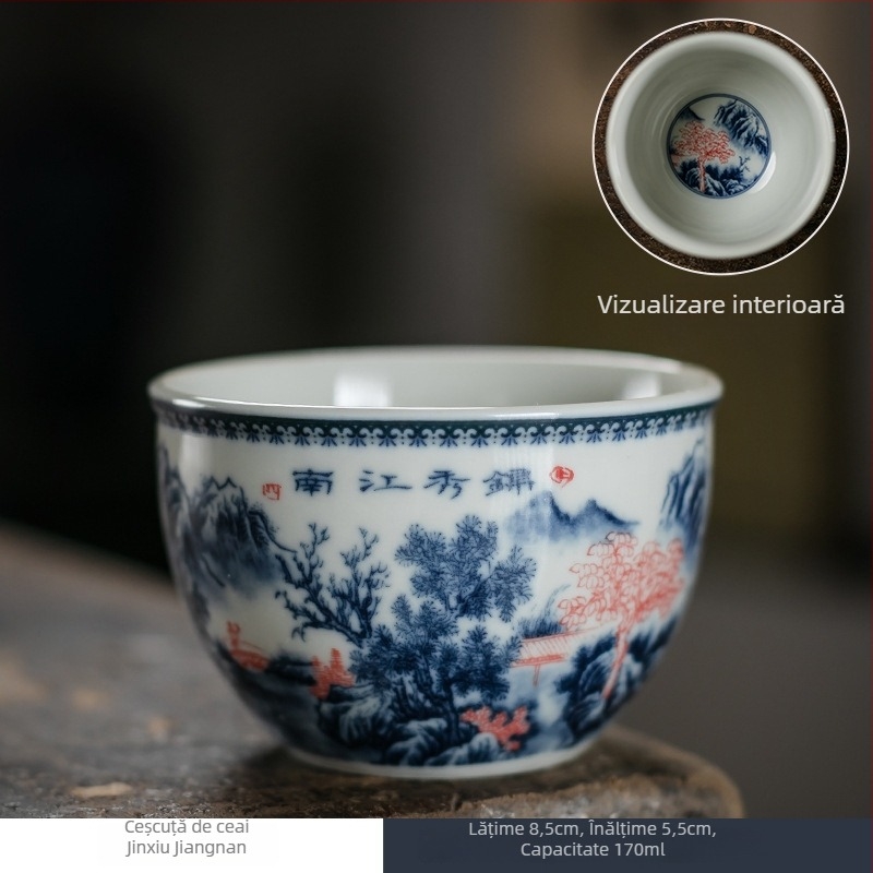 Ceșcuță de ceai ceramică bleu-albastru, stil antic, mânere retro, set Gongfu pentru ceai, ceașcă de degustare, cu posibilitatea logo-ului.