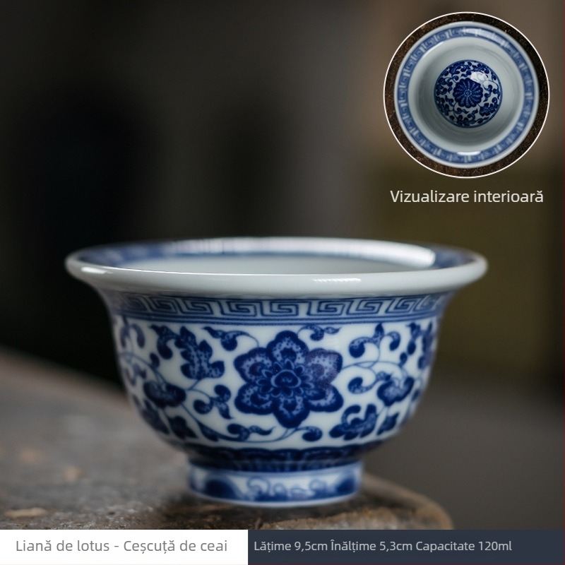 Ceșcuță de ceai ceramică bleu-albastru, stil antic, mânere retro, set Gongfu pentru ceai, ceașcă de degustare, cu posibilitatea logo-ului.