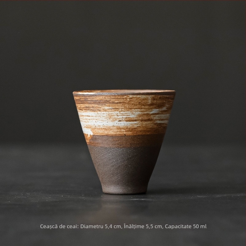 Ceainic din ceramică pietroasă în nuanțe de lut vechi, set Gongfu ceai, ceșuță și bol de ceai, ceramică inspirată de arderea pe lemn