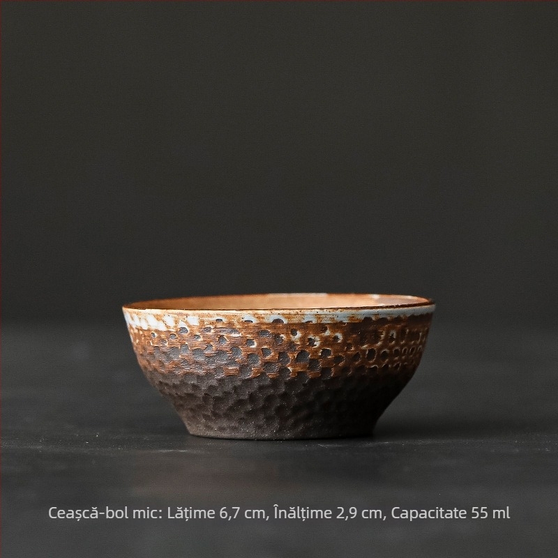 Ceainic din ceramică pietroasă în nuanțe de lut vechi, set Gongfu ceai, ceșuță și bol de ceai, ceramică inspirată de arderea pe lemn