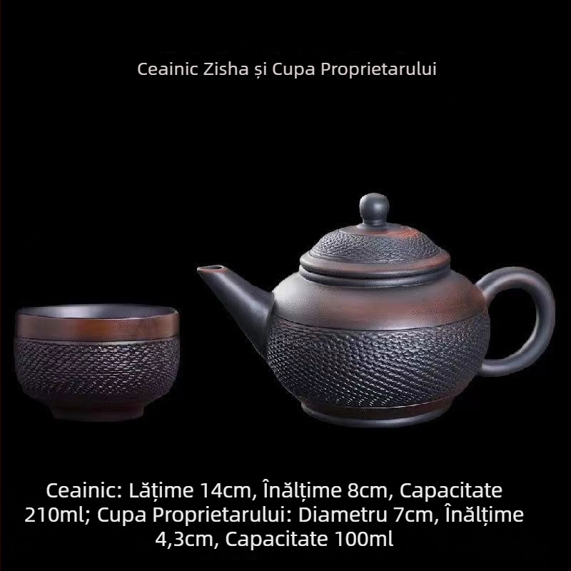 Set de ceai mov din lut cu rotație automată, ceainic cu moară de piatră, căni Kung Fu, set de ceai pentru acasă și oaspeți