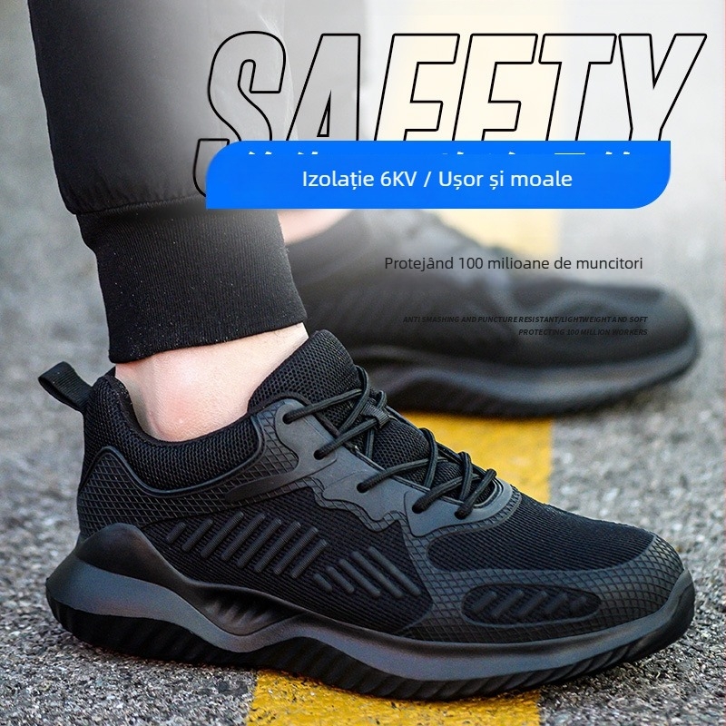 Pantofi de protecție noi, cu partea superioară fly-knit, protecție împotriva loviturilor și perforării, izolați la 6kV, talpă EVA, ușori, aerisiți, confortabili și durabili