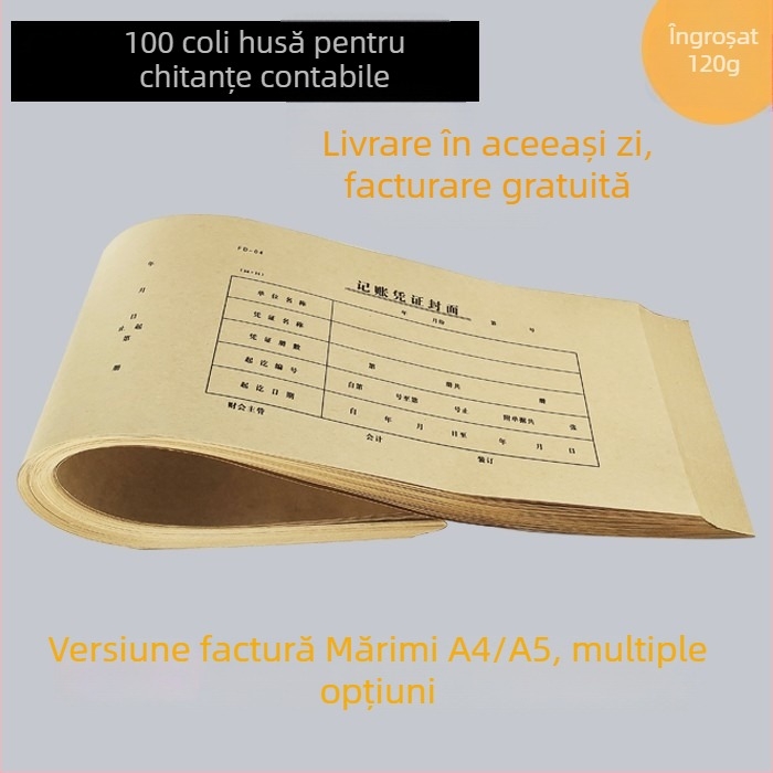 Husa A5 pentru bonuri contabile, hârtie Kraft, 100 de foi, legare, rechizite de birou multifuncționale