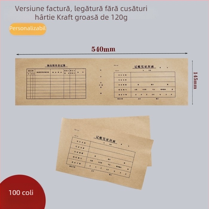 Husa A5 pentru bonuri contabile, hârtie Kraft, 100 de foi, legare, rechizite de birou multifuncționale