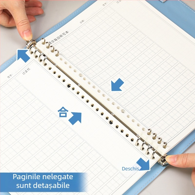 Carcasă caiet A5 din piele moale, capacitate mare, legătură detașabilă și clips metalic cu inel