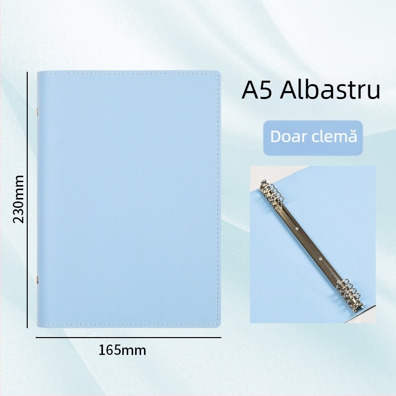 Carcasă caiet A5 din piele moale, capacitate mare, legătură detașabilă și clips metalic cu inel