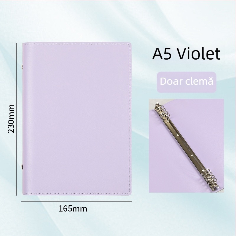 Carcasă caiet A5 din piele moale, capacitate mare, legătură detașabilă și clips metalic cu inel