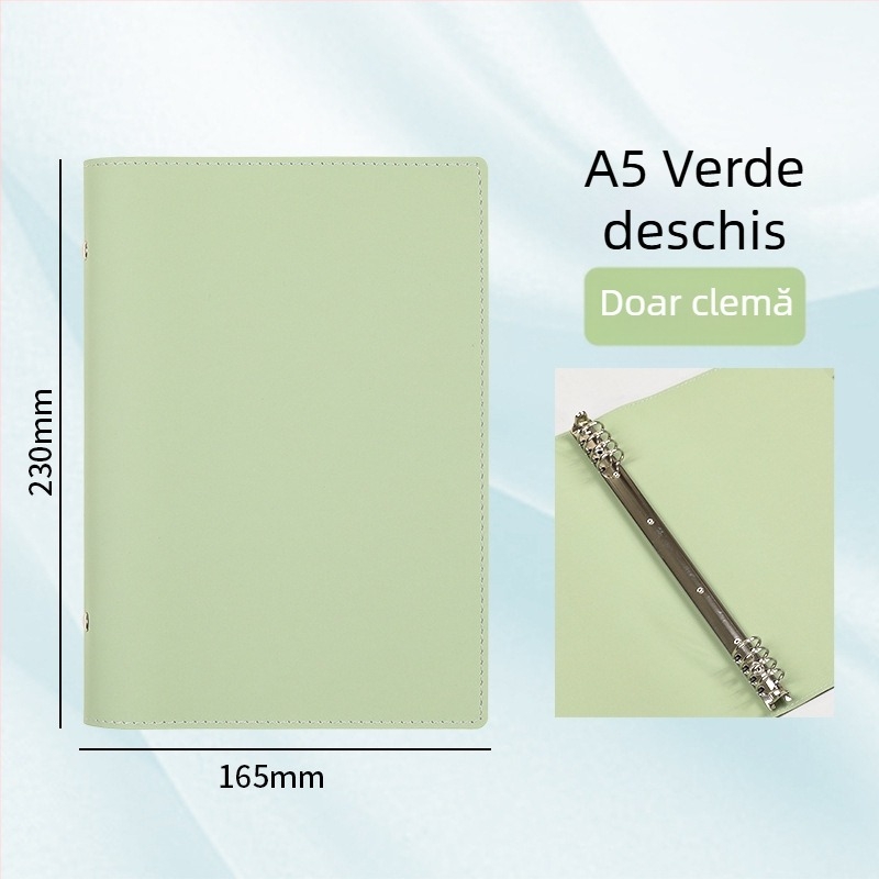 Carcasă caiet A5 din piele moale, capacitate mare, legătură detașabilă și clips metalic cu inel