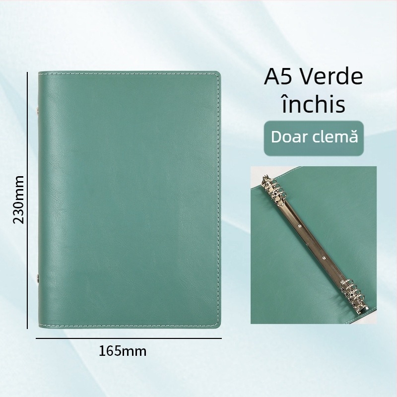 Carcasă caiet A5 din piele moale, capacitate mare, legătură detașabilă și clips metalic cu inel