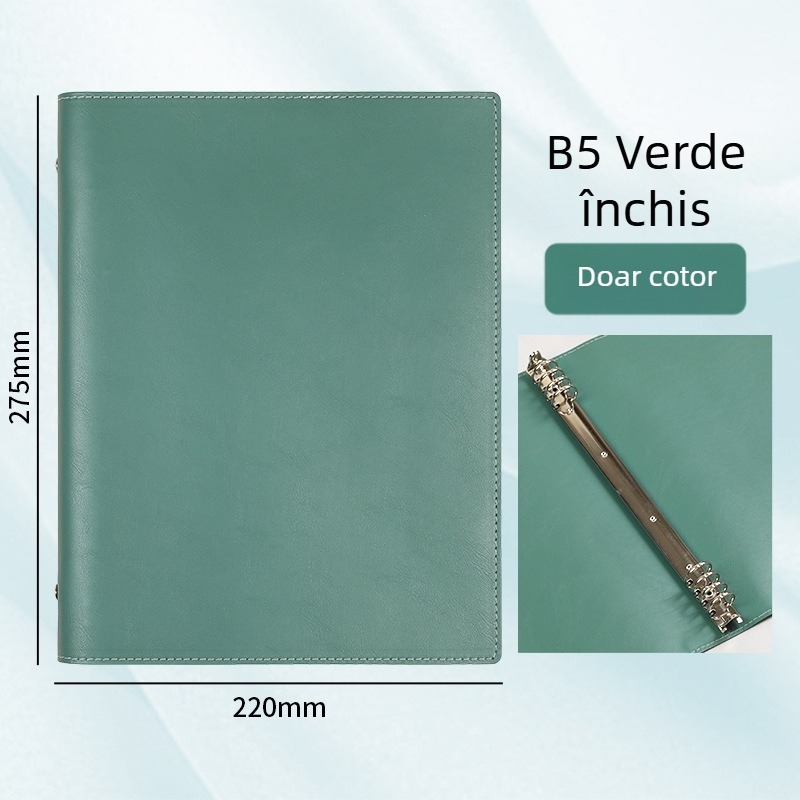 Carcasă caiet A5 din piele moale, capacitate mare, legătură detașabilă și clips metalic cu inel