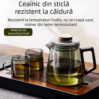 Ceainic din sticlă pentru uz casnic, rezistent la temperaturi înalte, sistem de separare a apei, set de ceai pentru birou, ceai de flori